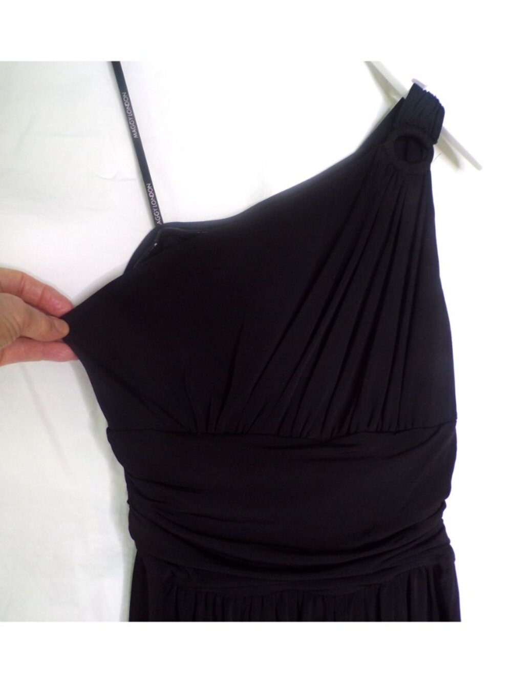 🆕 MAGGY LONDON One Shoulder Stretch Jersey Dress Black 4 - Picture 4 of 8